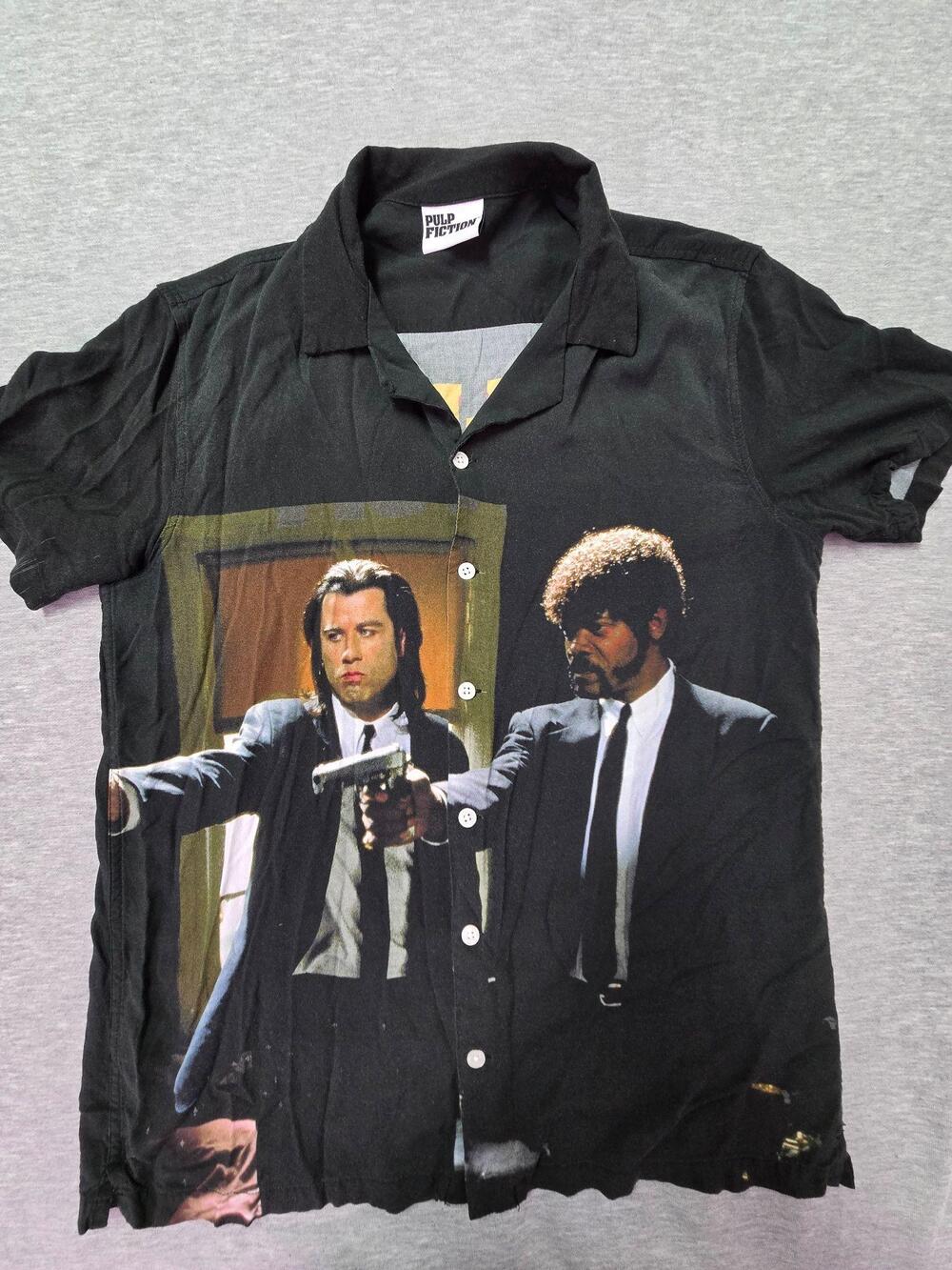 Pulp Fiction Shirt Mens XL Black Graphic Short Sleeve Button Up Movie Scene